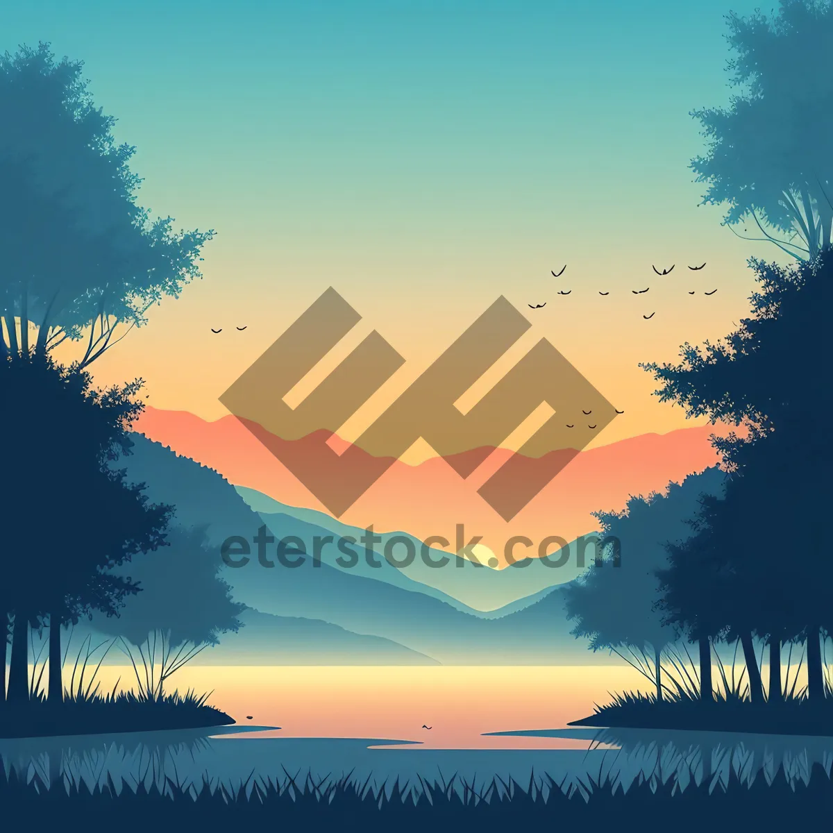 Picture of Vibrant Sunset Over Serene Landscape