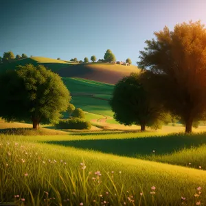 Vibrant Rapeseed Field Under Sunny Sky