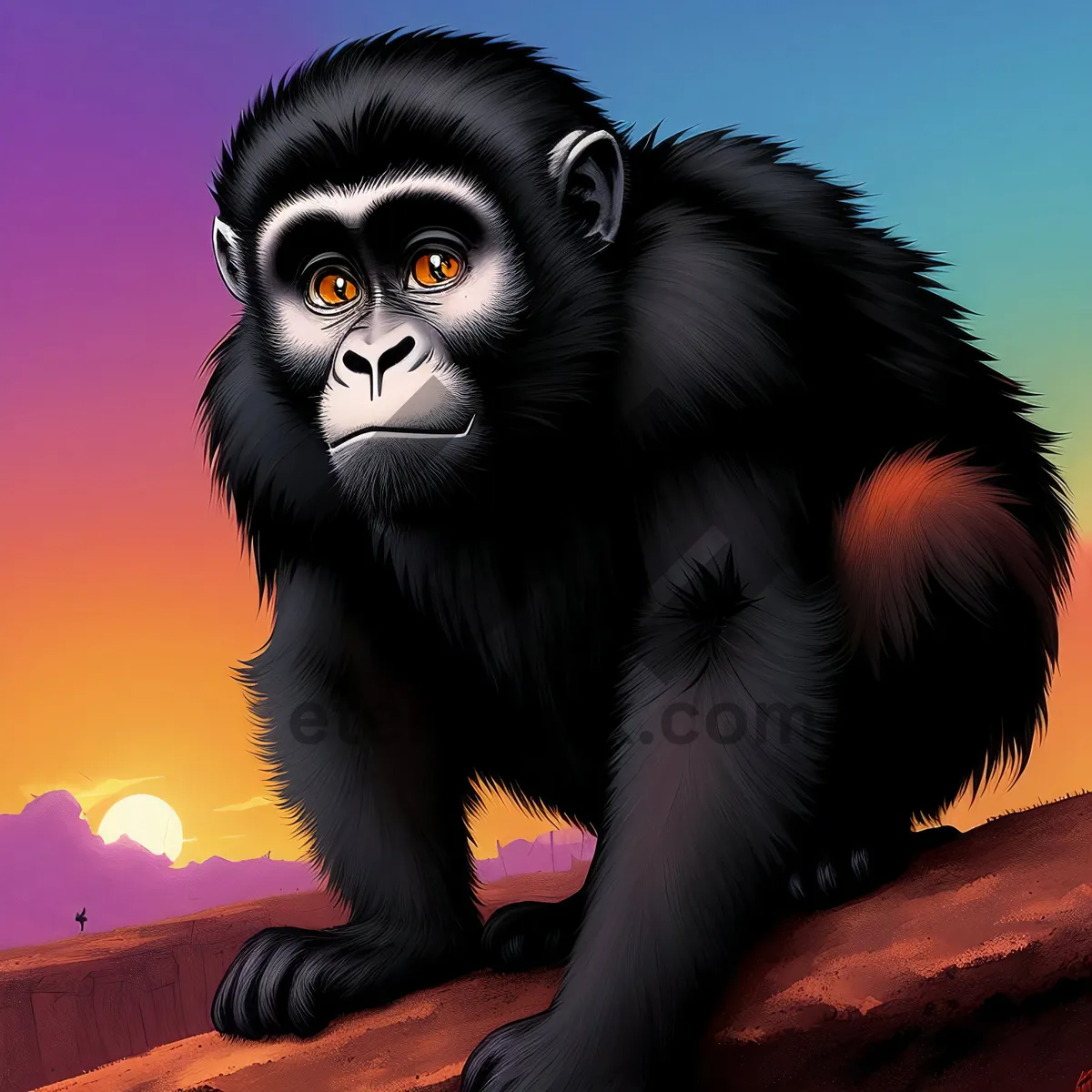 Picture of Wild Primate with Intense Black Facial Portrait