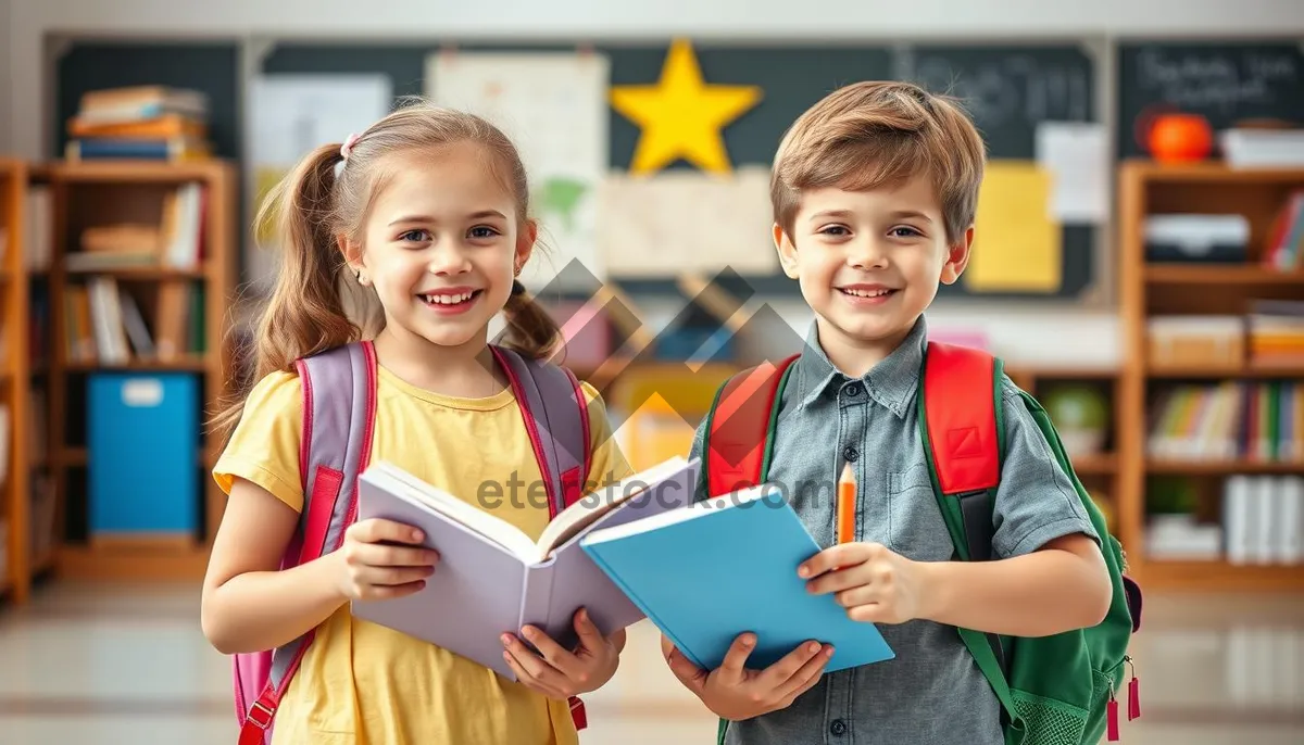 Picture of Happy group of children smiling in classroom together.