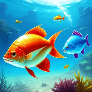 Colorful Tropical Goldfish Swimming in Aquarium Reef