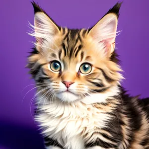 Cute Feline Portrait: Fluffy Gray Kitten with Curious Eyes