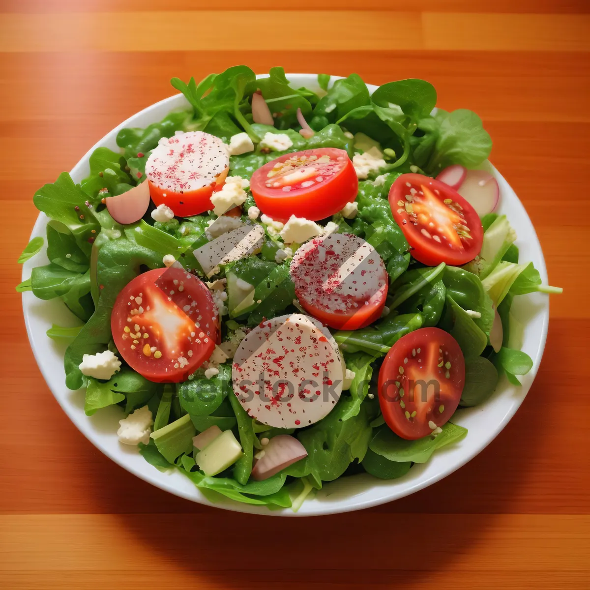Picture of Delicious Vegetable Salad Plate with Cheese and Meat