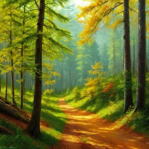 Autumn in the Forest: Vibrant Foliage and Serene Pathway