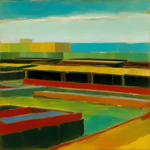 Seaside Stadium: Tranquil Ocean Horizon and Vibrant Athletic Facility