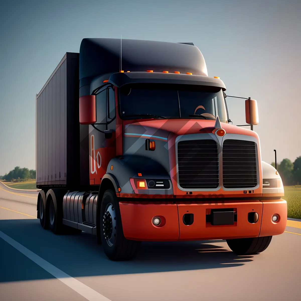 Picture of Highway Traffic with Speeding Trucks and Cloudy Skies