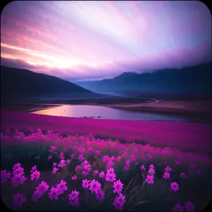 Scenic Summer Sunset Over Meadow with Clouds