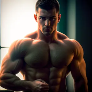 Powerful Male Bodybuilder Flexing Muscles