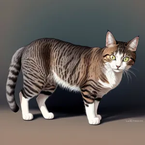 Curious Fluffy Feline Portrait: Striped Domestic Cat