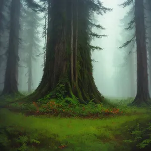 Misty Morning Forest Scenery