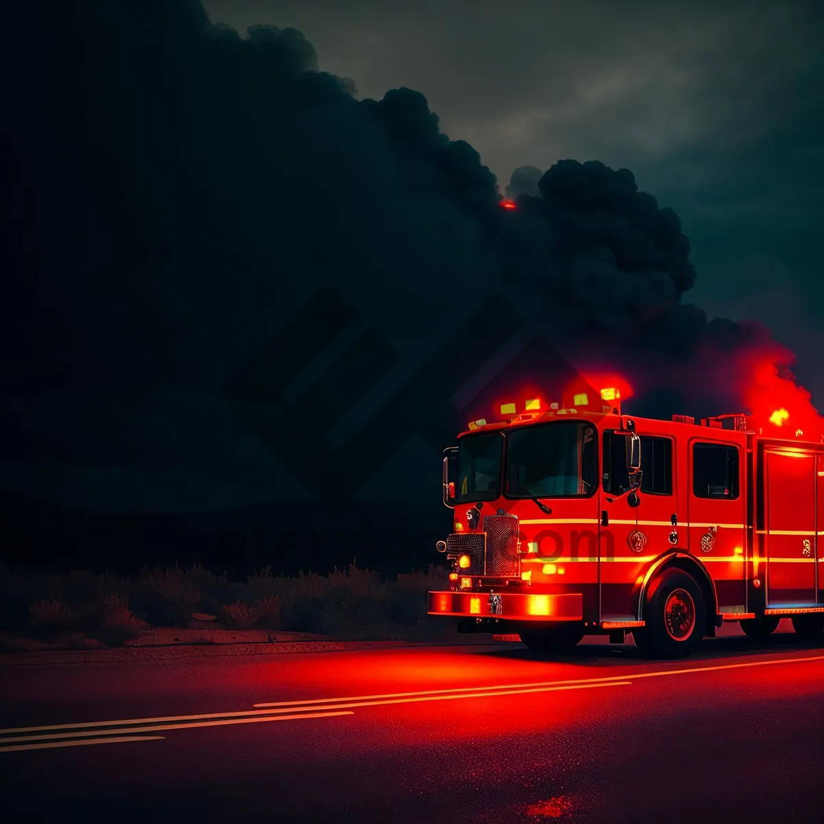 Picture of Sunset Drive: Majestic Fire Engine on the Highway