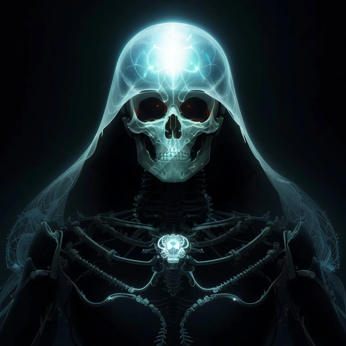 Picture of Black Skull Mystic Pirate Skeleton Head Anatomy Image