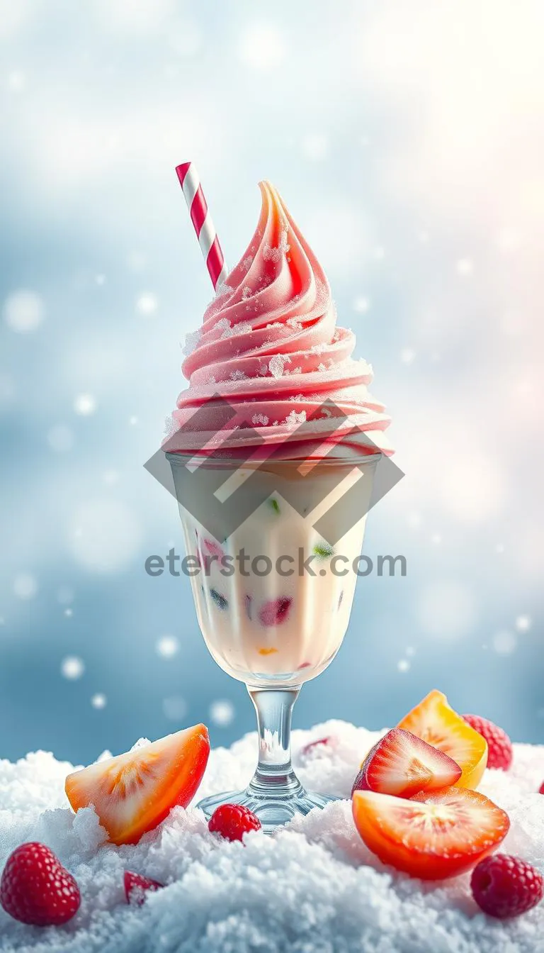 Picture of Refreshing Strawberry Ice Cream Dessert in Chocolate Winterland