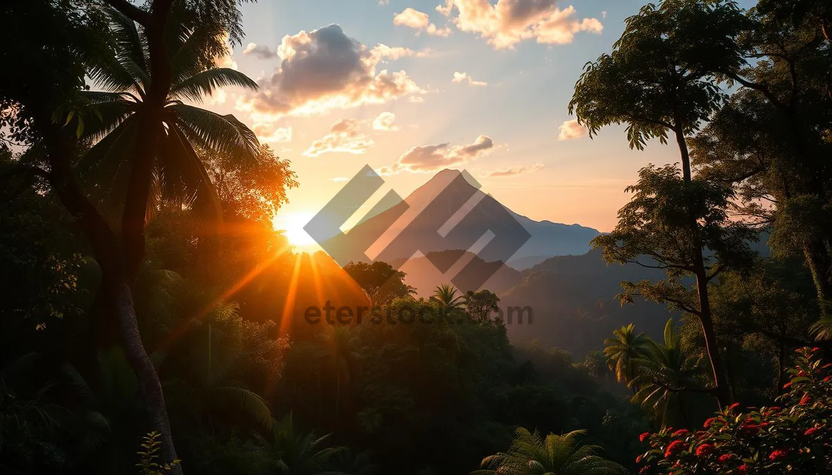 Picture of Orange Sunset Sky Over Tropical Beach Palms