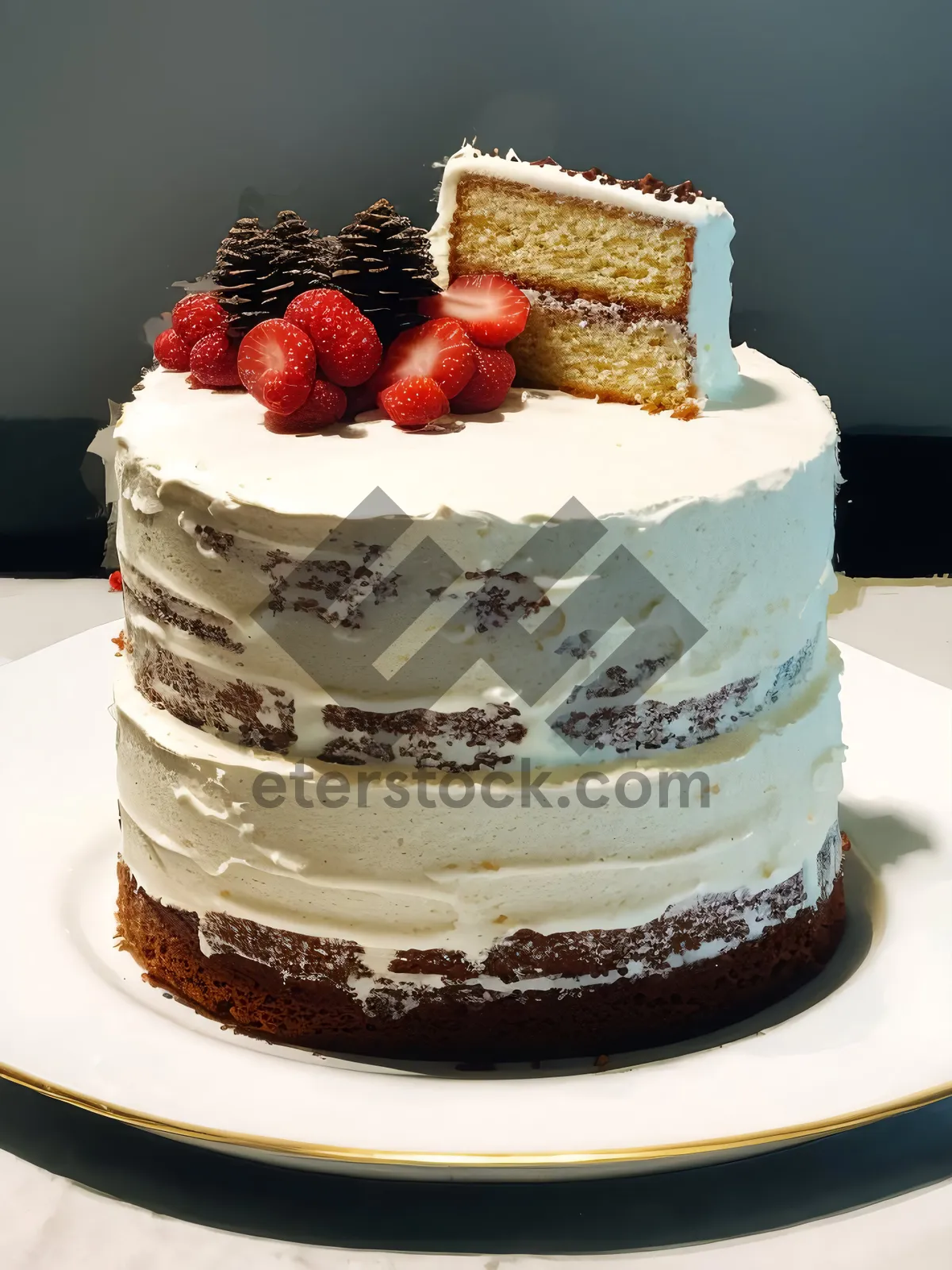 Picture of Delicious Strawberry Trifle Cake with Fresh Berries and Cream