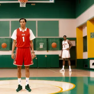 Active Man Playing Tennis on Court with Basketball Equipment