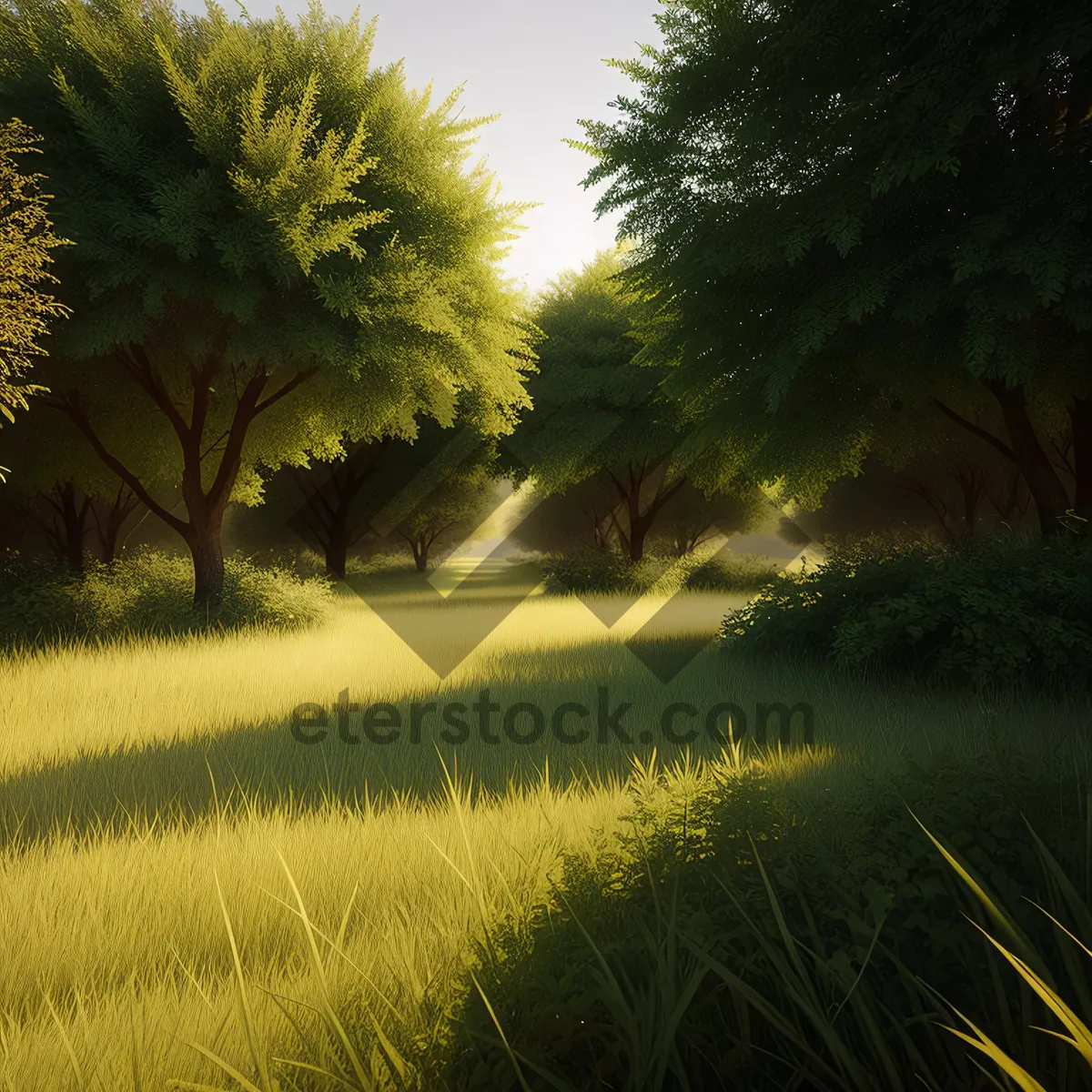 Picture of Serene Countryside with Lush Forest and Azure Sky