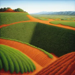 Rural Farm Landscape with Pumpkin Fields and Clear Sky