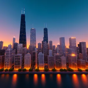 City Skyline at Night with Water Reflection