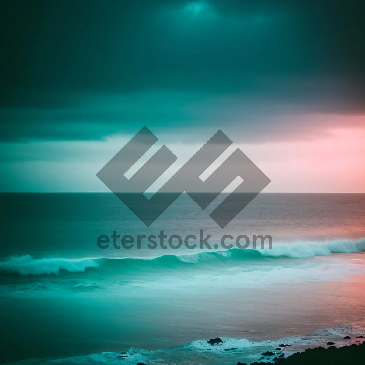 Picture of Serenity by the Sea: Tranquil turquoise waves at sunset