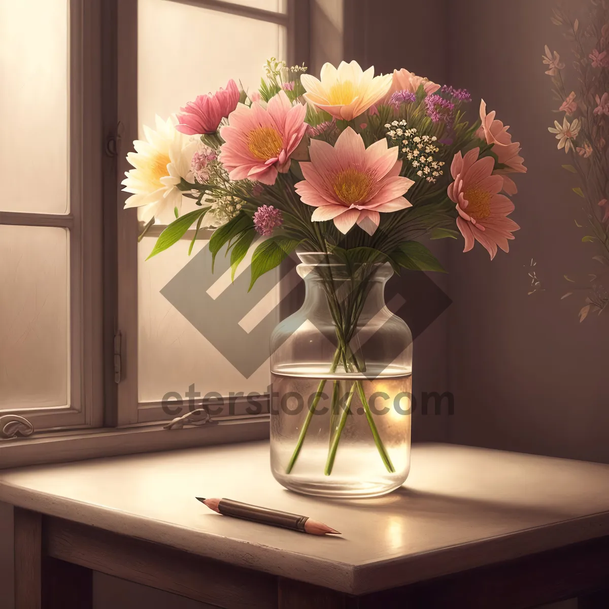 Picture of Pink Flower Vase on Windowsill