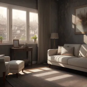 Stylish Modern Living Room with Comfortable Sofa and Lamp