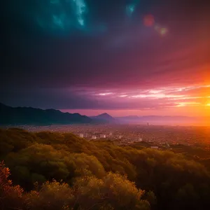 Vibrant Sunset Over Majestic Mountains