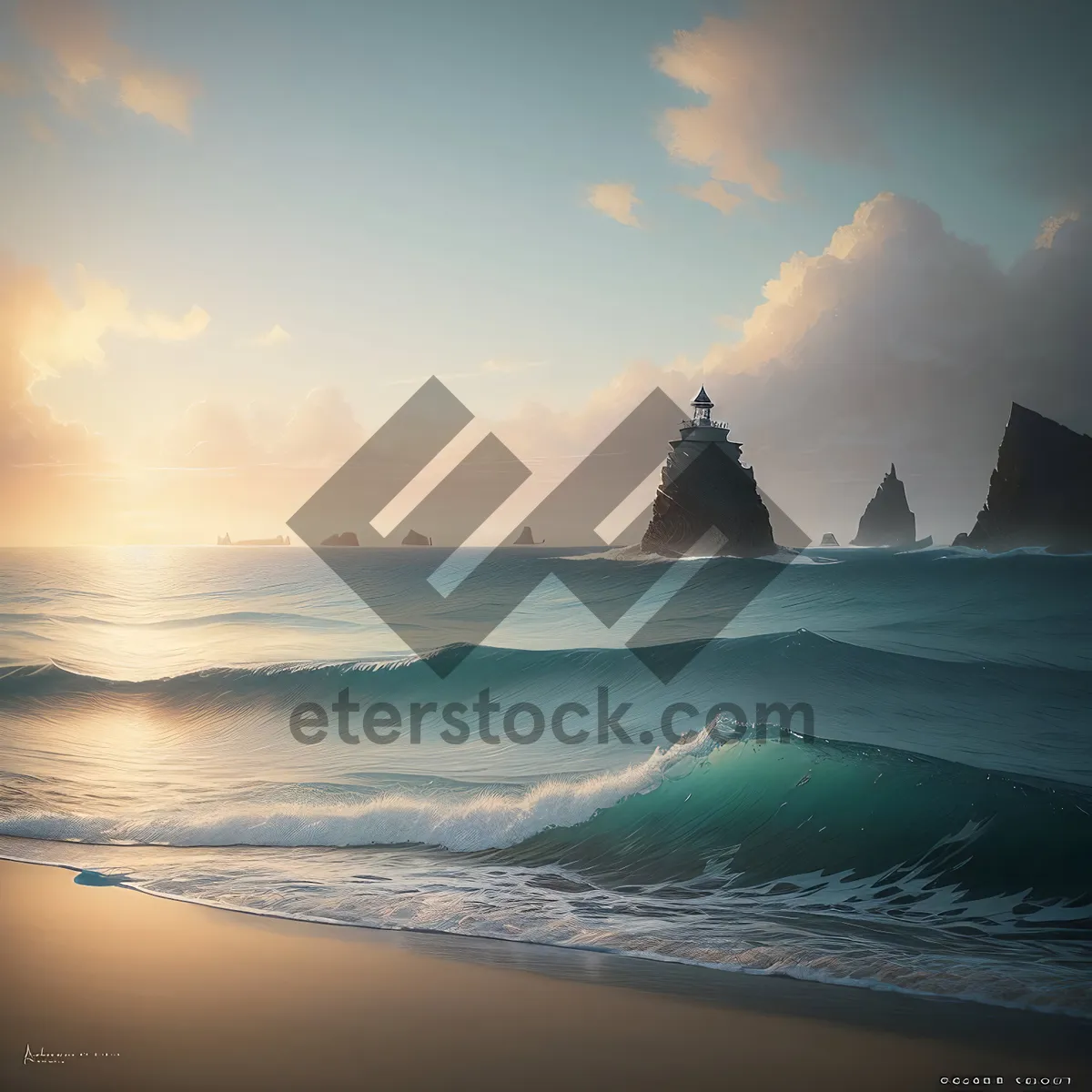 Picture of Vibrant Sunset over Serene Ocean Waves
