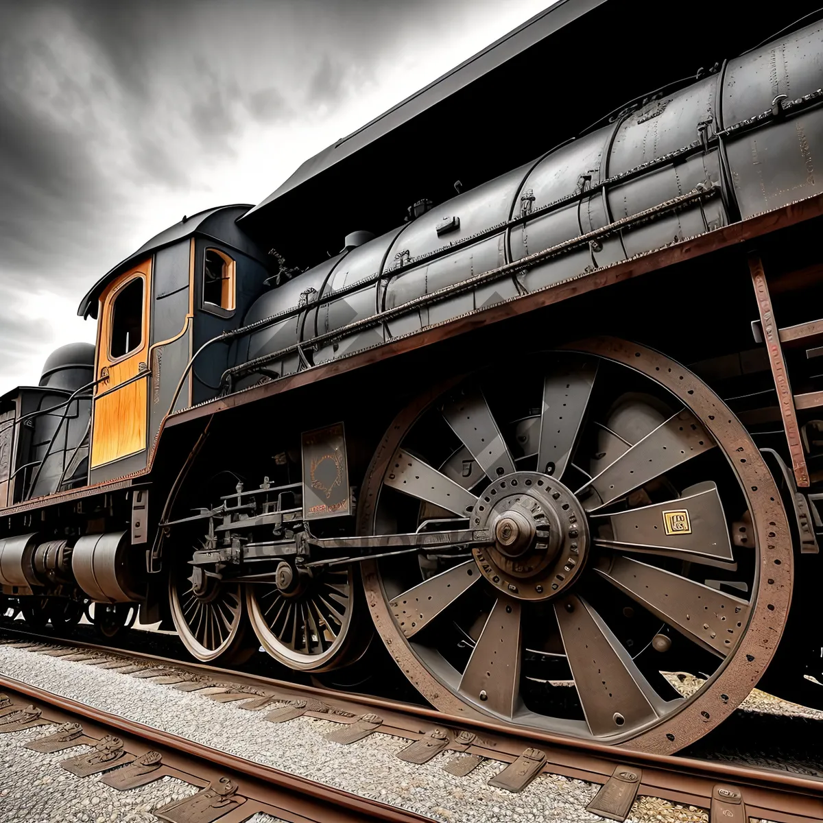 Picture of Vintage Steam Locomotive on Railway Tracks