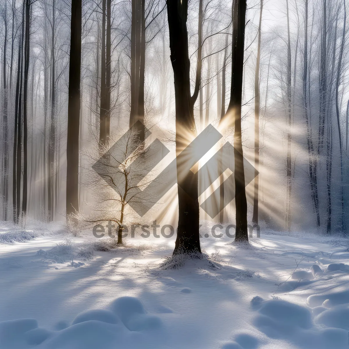 Picture of Winter Wonderland Park Scene with Snowy Forest Trail