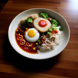 Healthy Vegetarian Bowl with Fresh Vegetables and Sauce