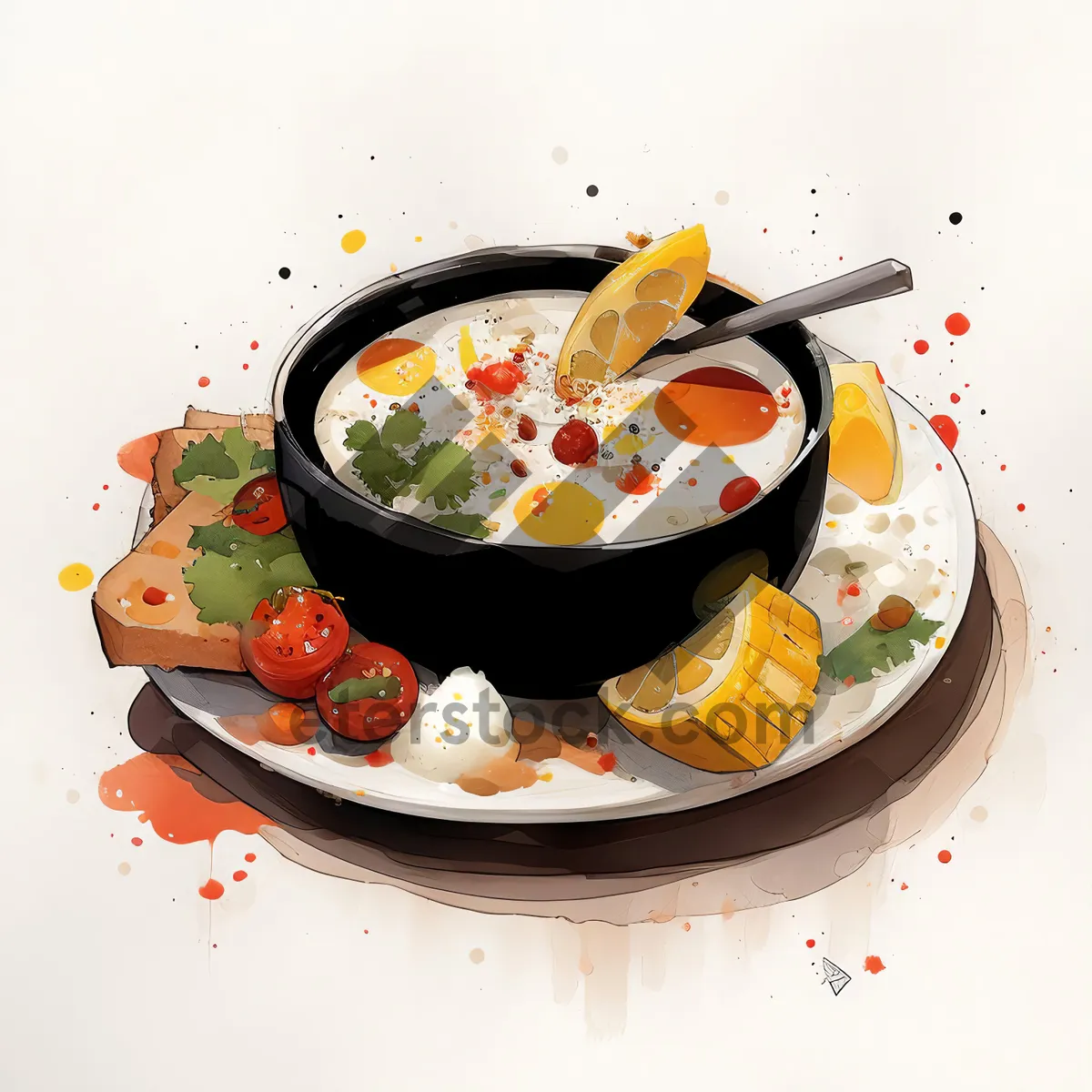 Picture of Gourmet seafood salad with fresh vegetables and tomato slices.