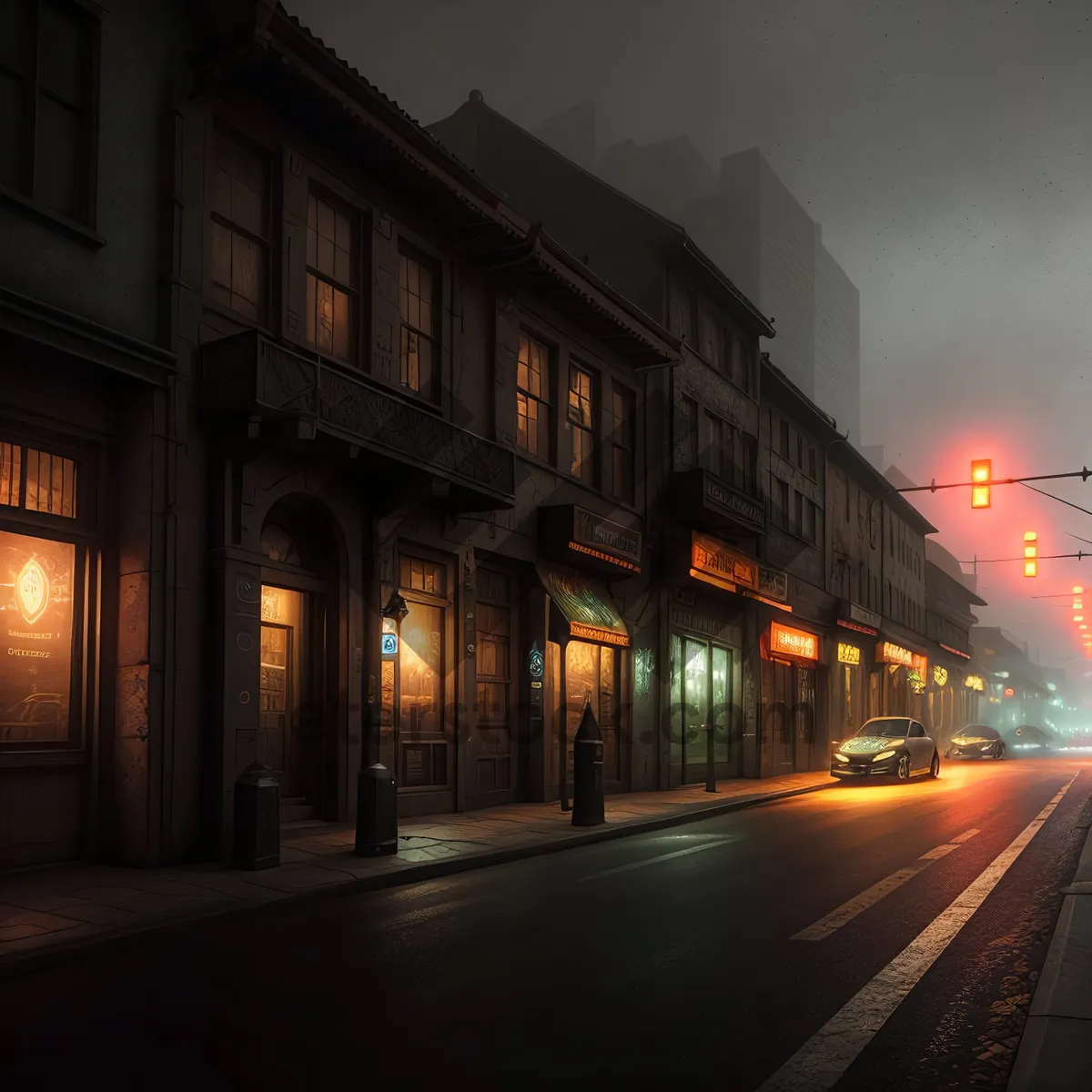 Picture of Nighttime Cityscape in Historic Business District