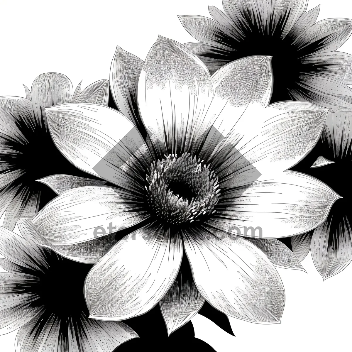 Picture of Digital Floral Fractal: White Petal Flow