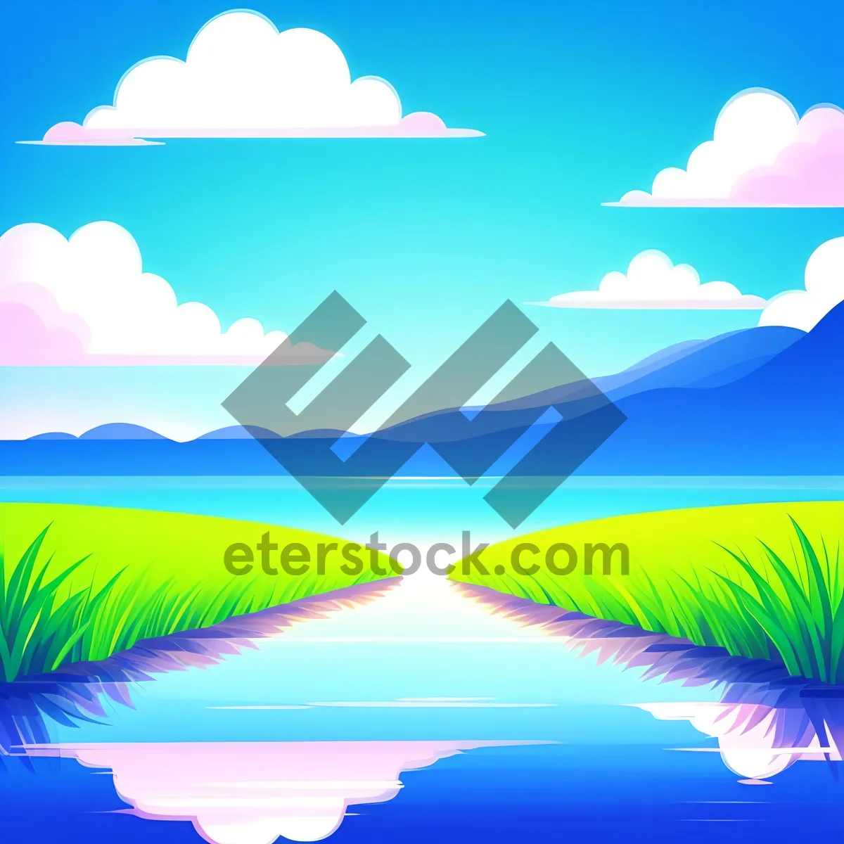 Picture of Serene Moonlit Seascape: Artistic Graphic Design with Summer Sky, Tree, and Wave