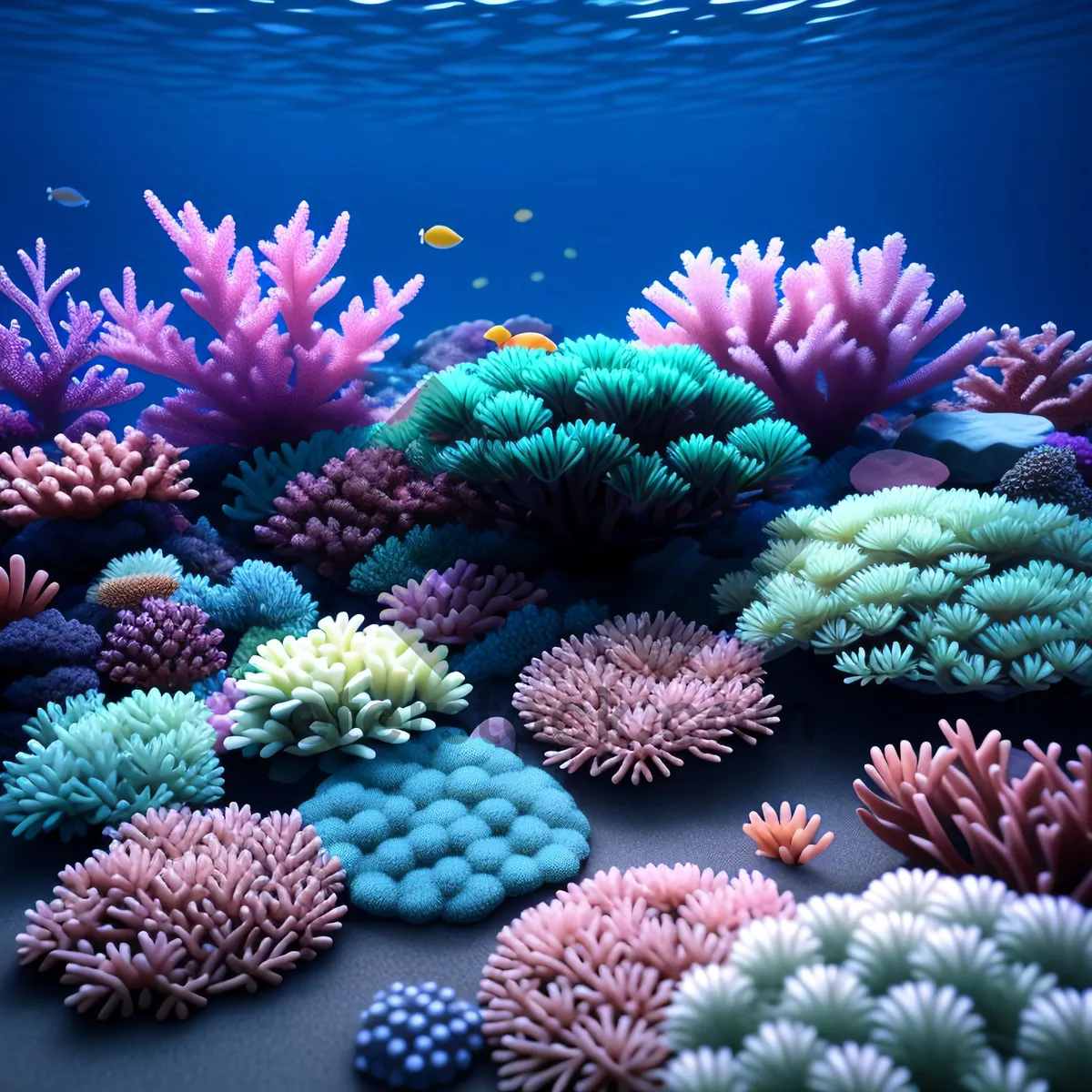 Picture of Colorful Underwater Coral Reef with Diverse Marine Life