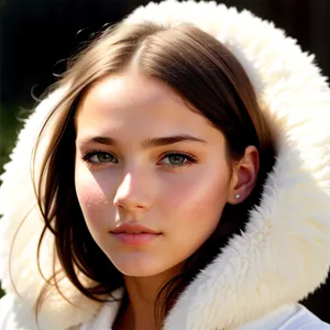 Stunning brunette model in fur coat with captivating smile