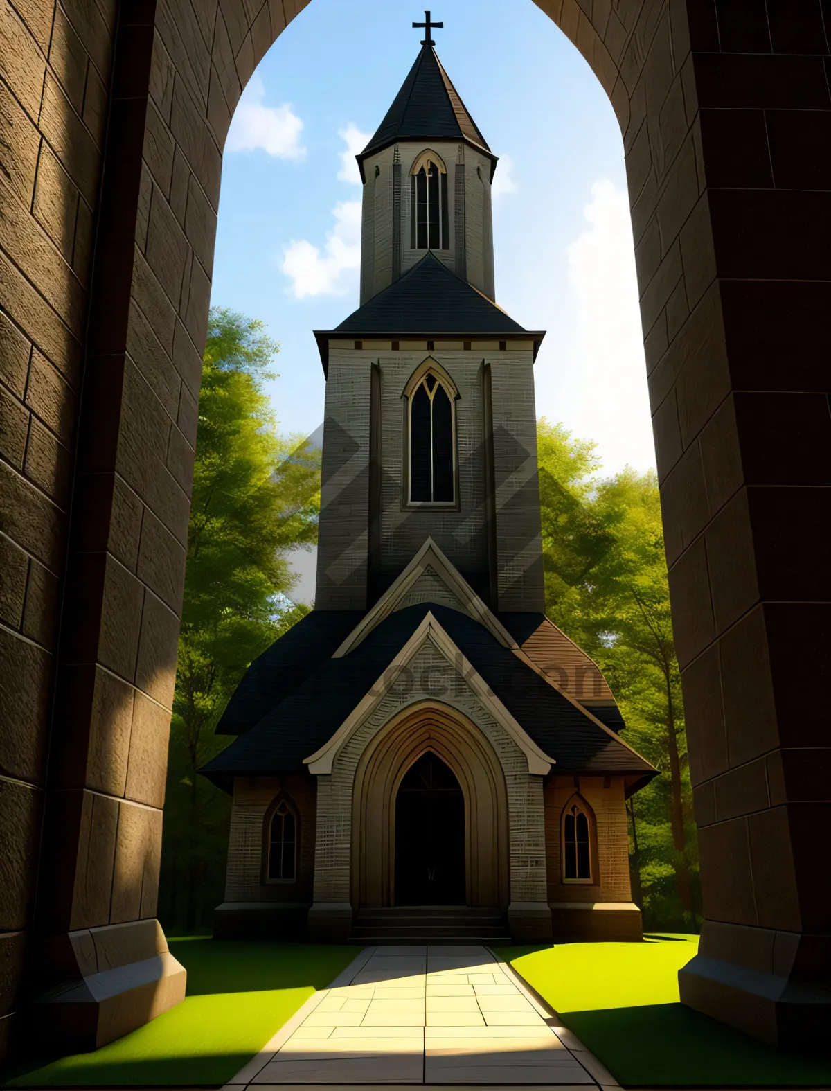 Picture of Orthodox Cathedral Bell Tower in Historical City.