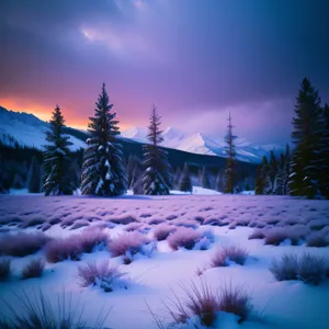 Magnificent snowy mountain landscape unfolds, transforming into a mesmerizing Winter Wonderland