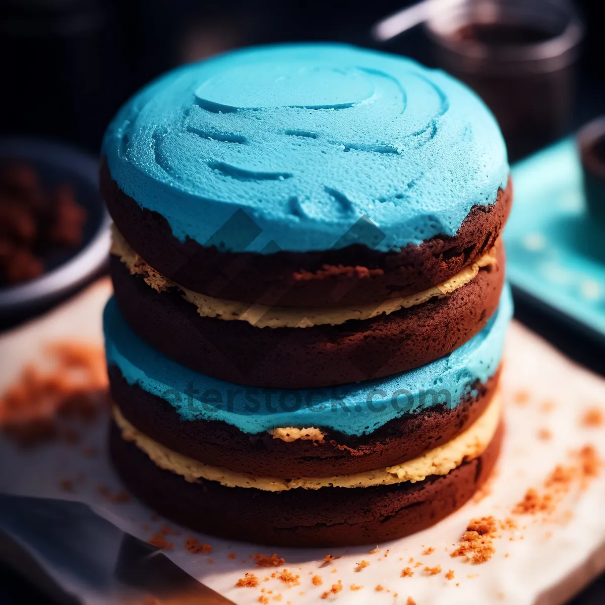 Picture of Delicious breakfast with sweet cake and coffee cup.