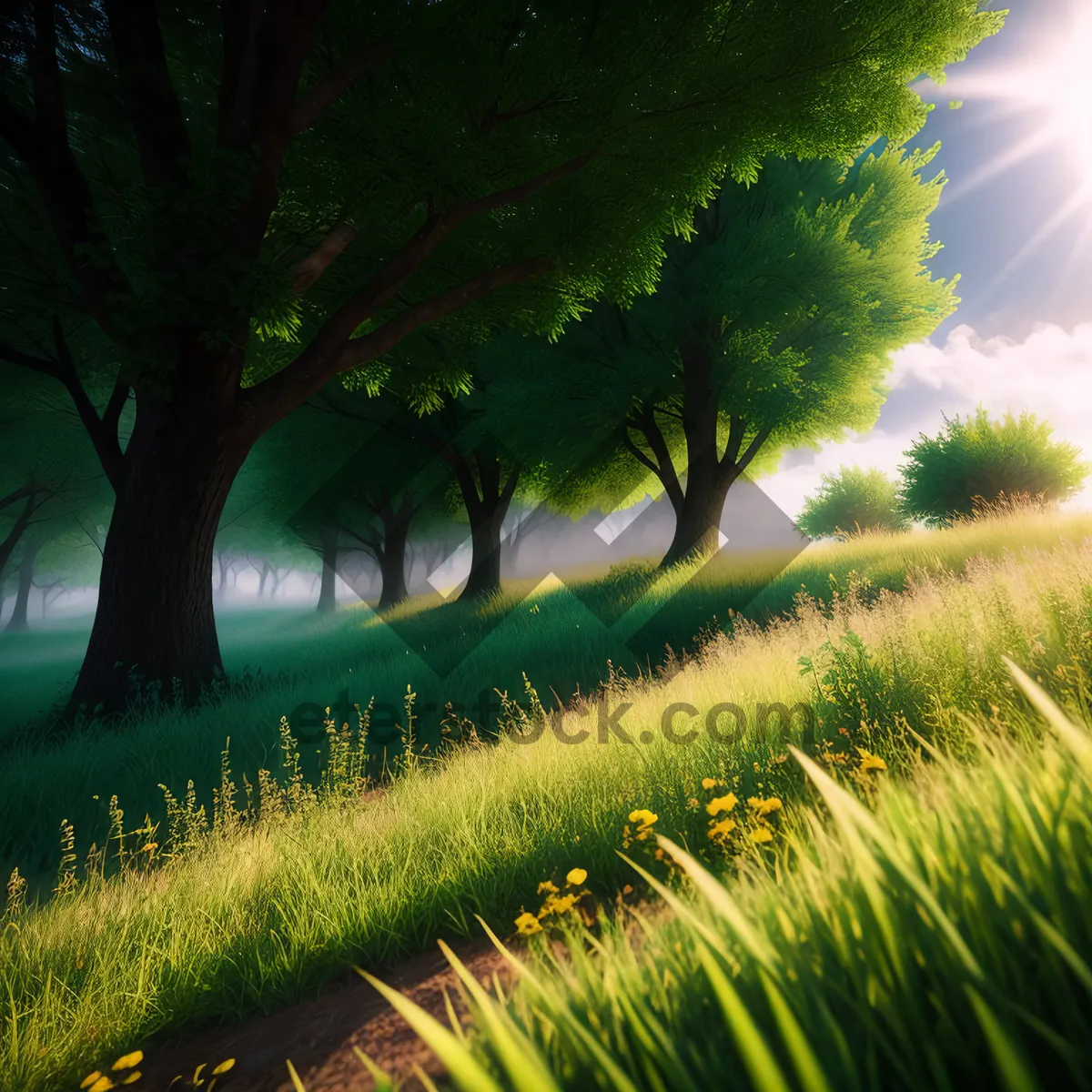 Picture of Sun-kissed Meadows: A Serene Rural Landscape