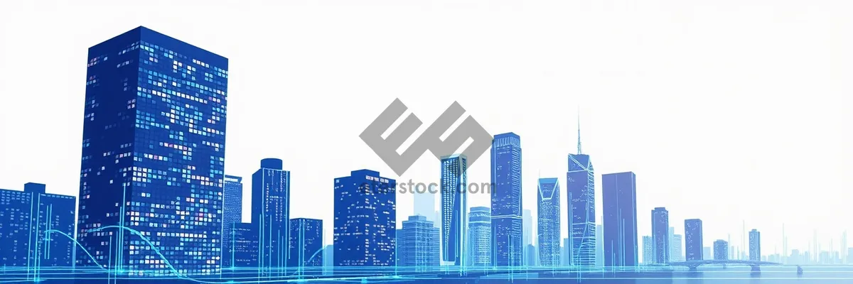 Picture of Corporate skyline reflecting on urban waterfront at night