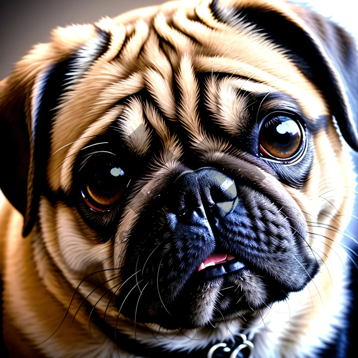 Picture of Adorable Wrinkled Pug Portrait - Funny Bulldog Studio Shot