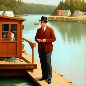 Serene Lake Boathouse Reflection