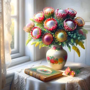 Interior room decoration with vase of flowers on windowsill