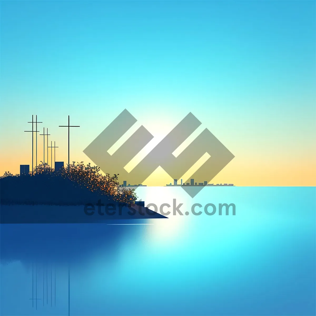 Picture of Serene Seascape with Ship and Tower