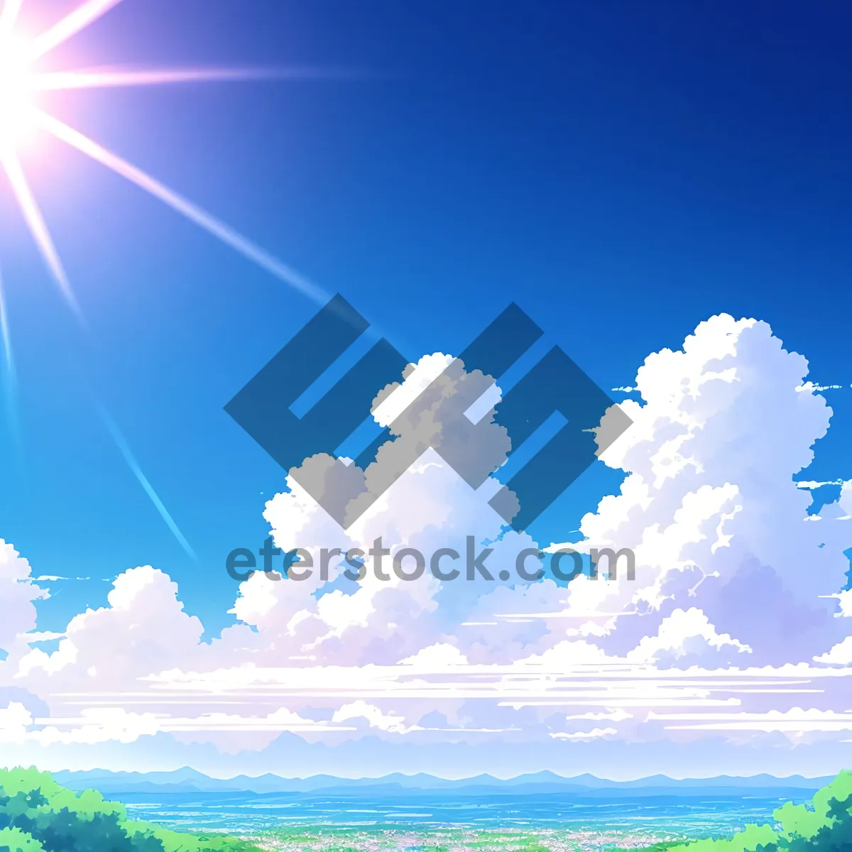 Picture of Vibrant Summer Sky with Fluffy Clouds