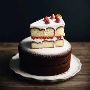 Delicious breakfast cake with fruit and cream