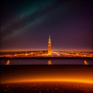 Nighttime Skyline Reflection at City's River