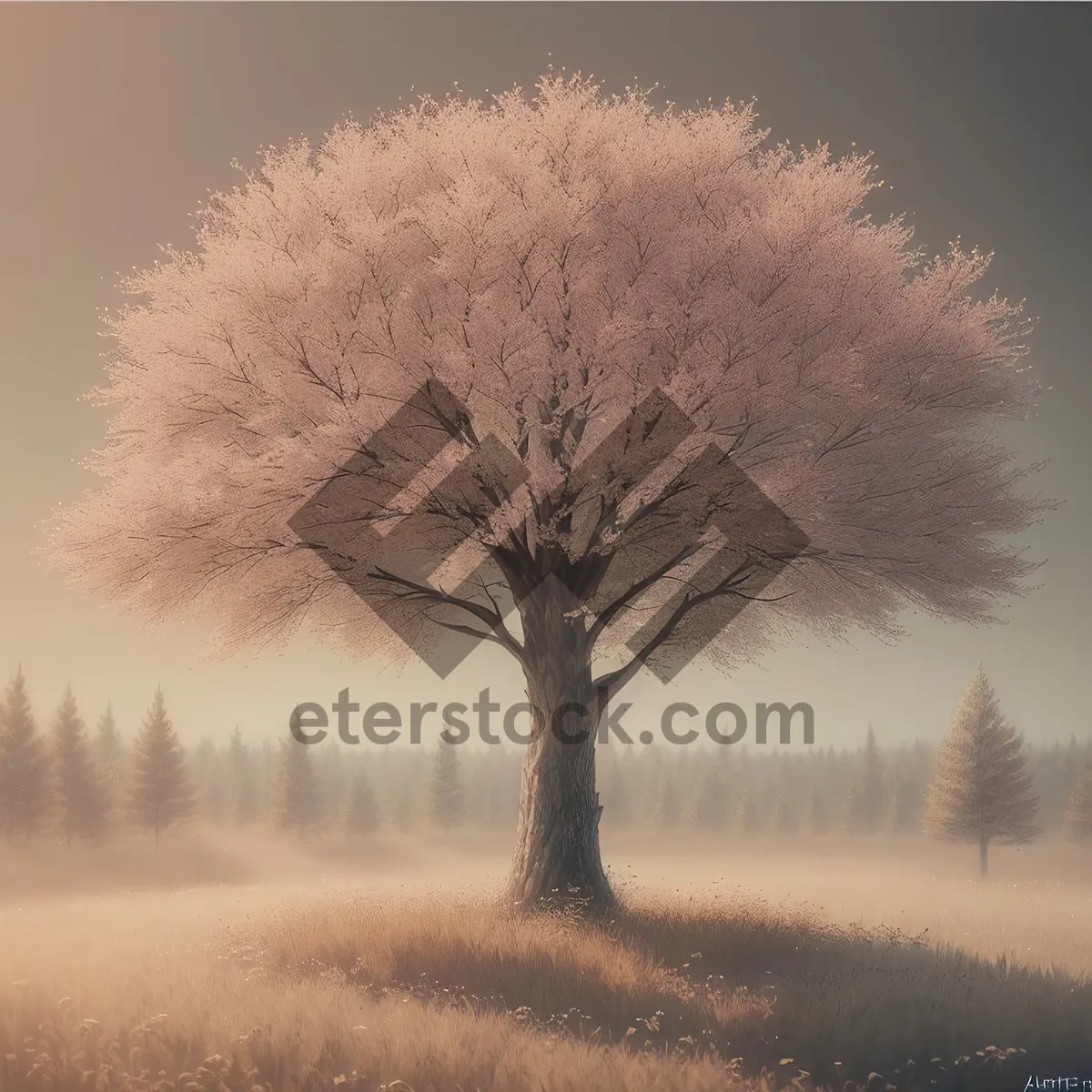 Picture of Winter Wonderland: Snowy Tree Landscape Under Silver Sky